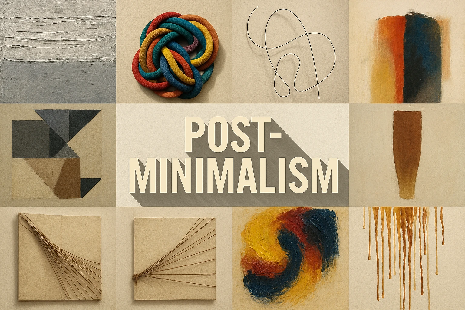 Post-Minimalism collage showing several visual interpretations of the style.