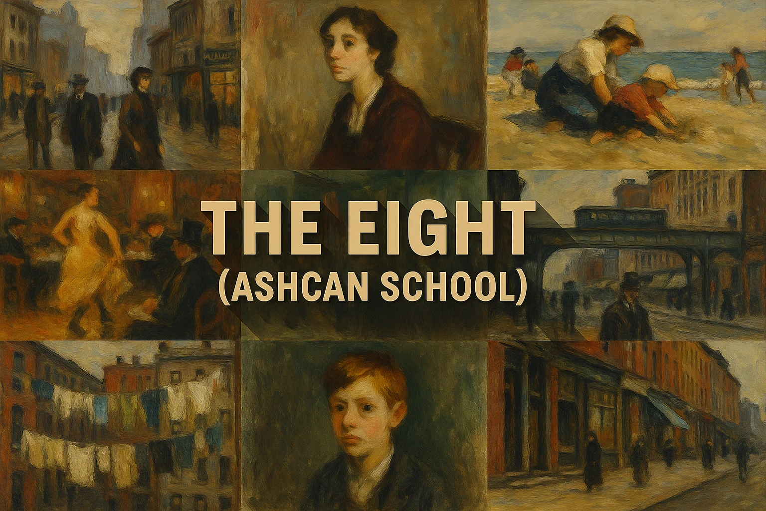 The Eight (Ashcan School) collage showing several visual interpretations of the style.