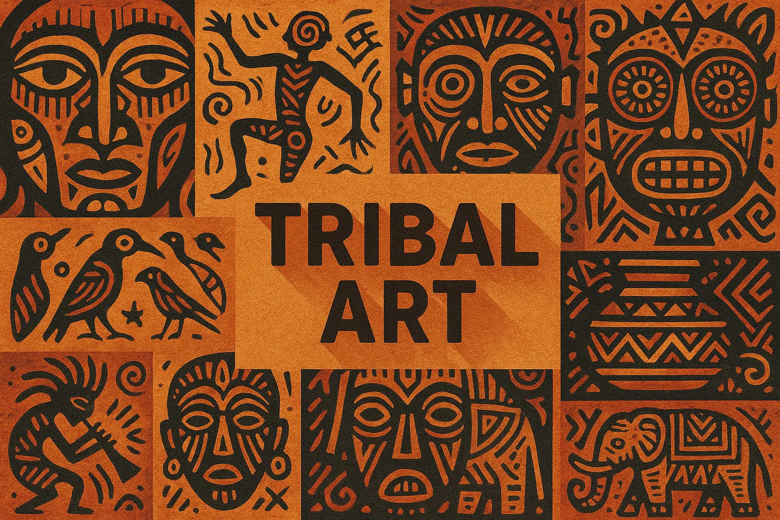 Tribal Art collage showing several visual interpretations of the style.