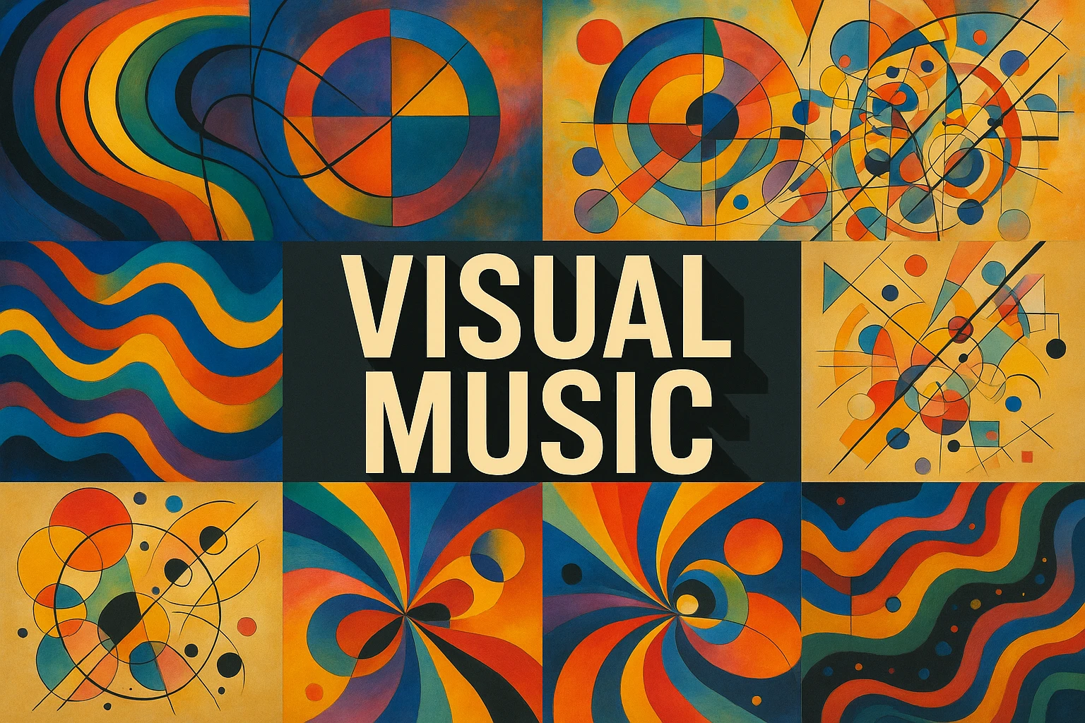 Visual Music collage showing several visual interpretations of the style.