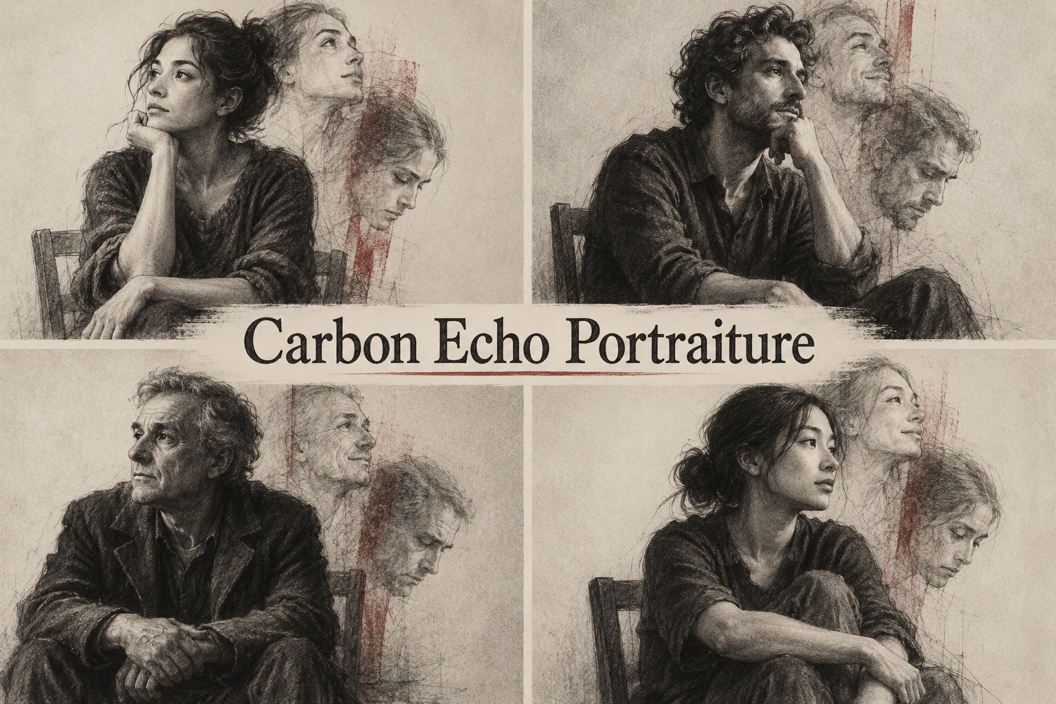 Carbon Echo Portraiture collage showing several visual interpretations of the style.