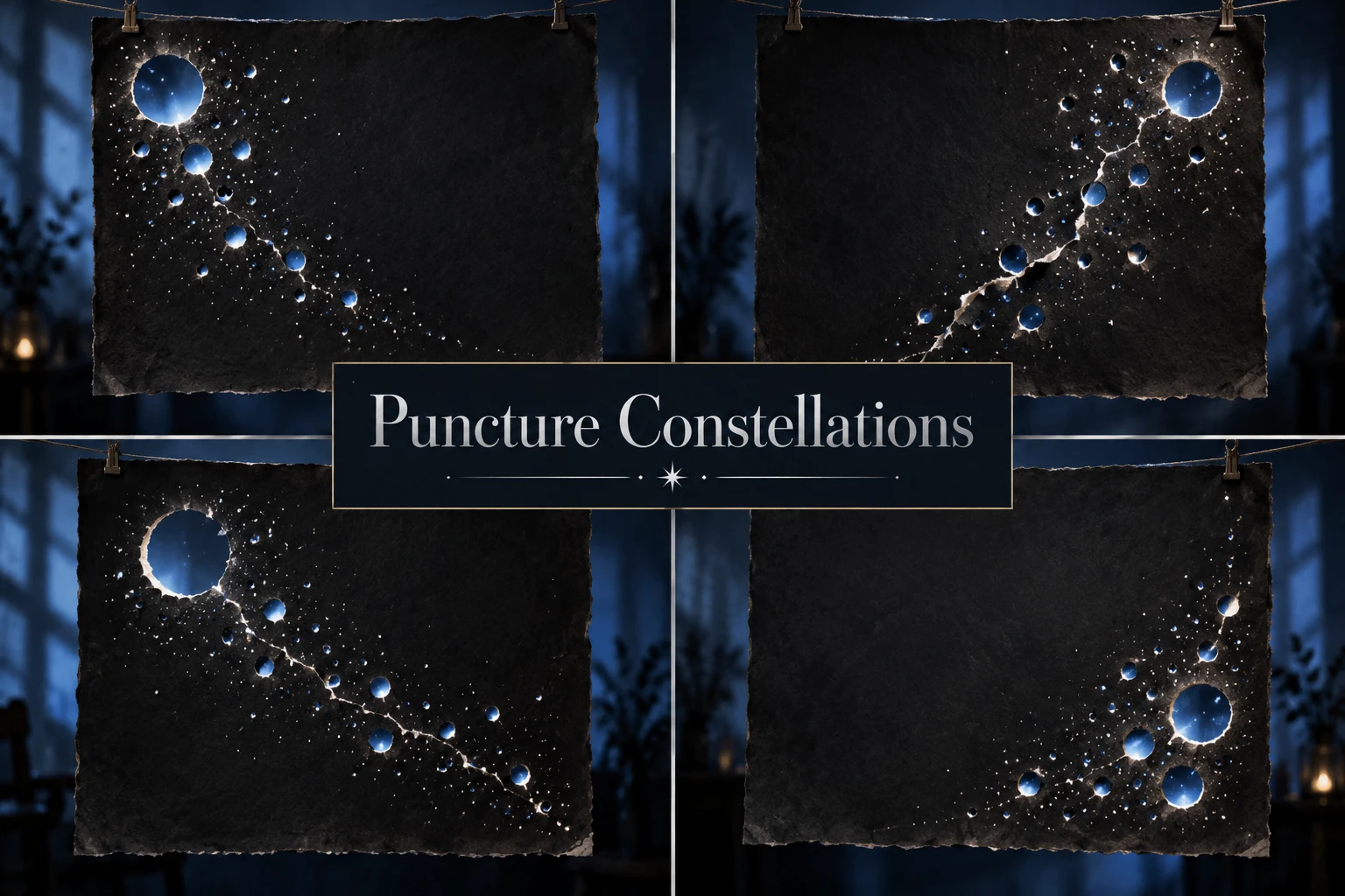 Puncture Constellations collage showing several visual interpretations.