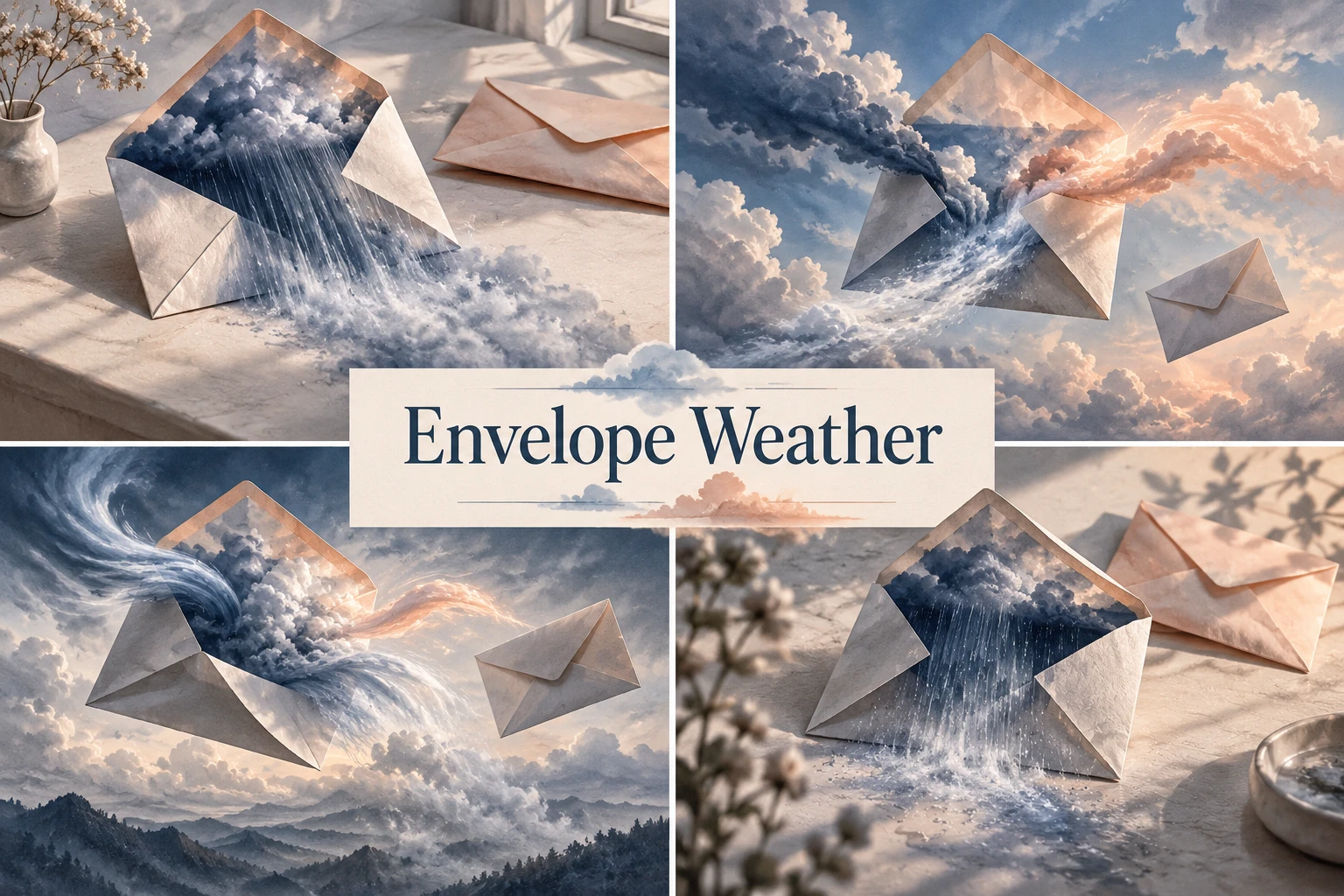 Envelope Weather collage showing several visual interpretations.