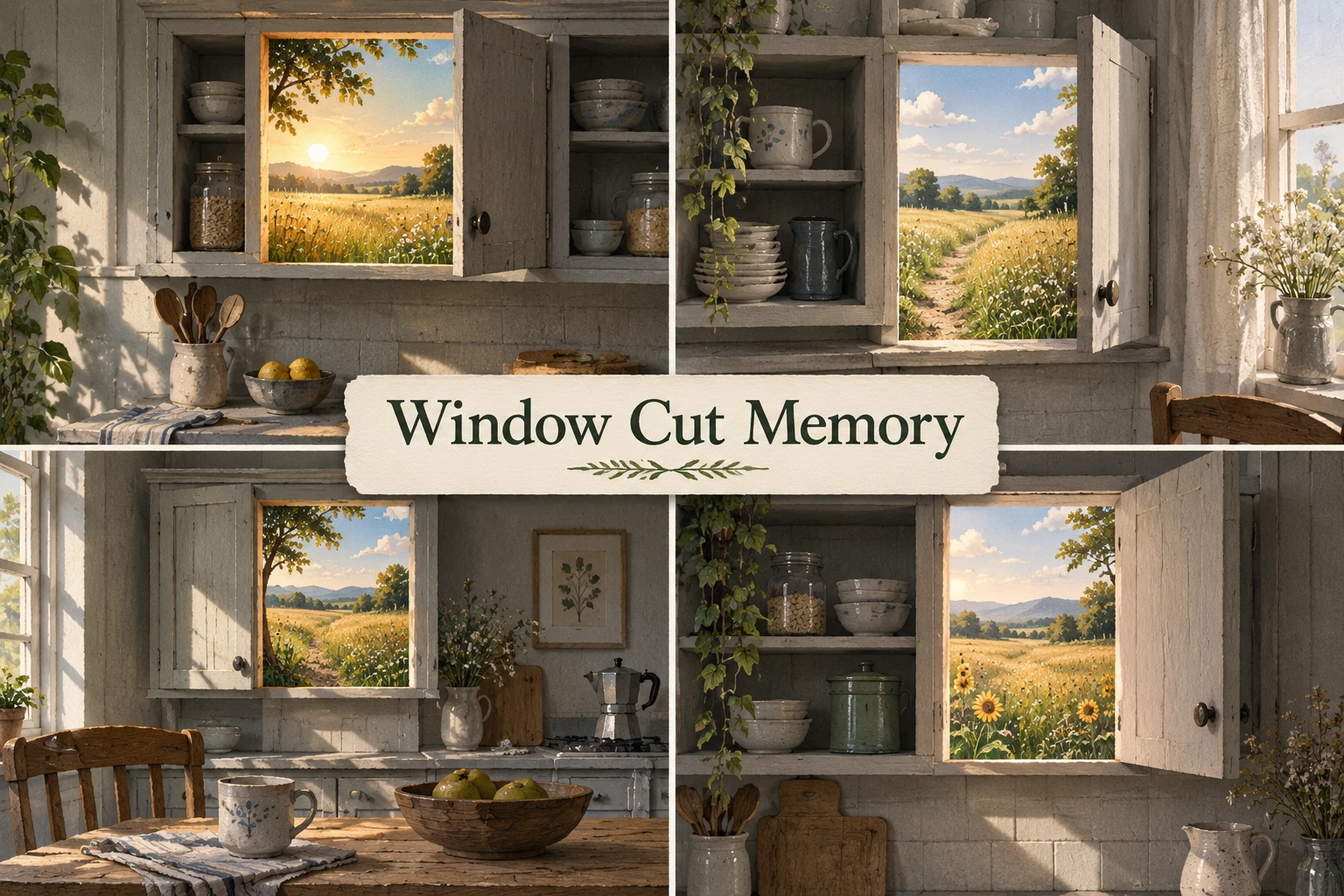 Window Cut Memory collage showing several visual interpretations.