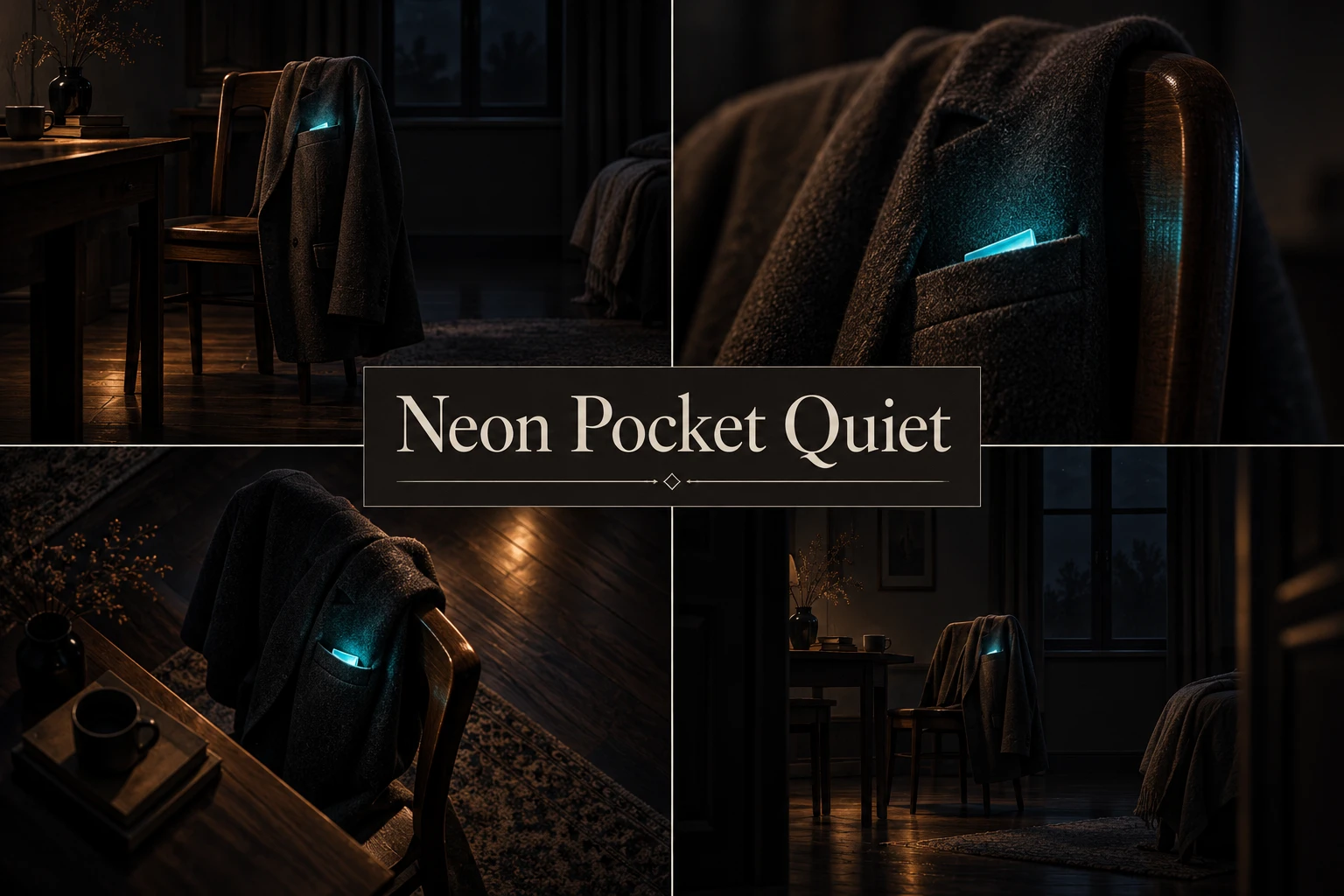 Neon Pocket Quiet collage showing several visual interpretations.