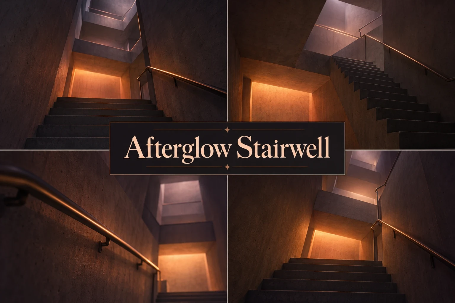 Afterglow Stairwell collage showing several visual interpretations of the style.