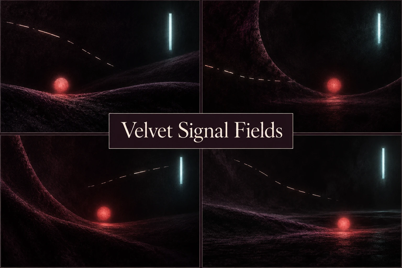 Velvet Signal Fields collage showing several visual interpretations.