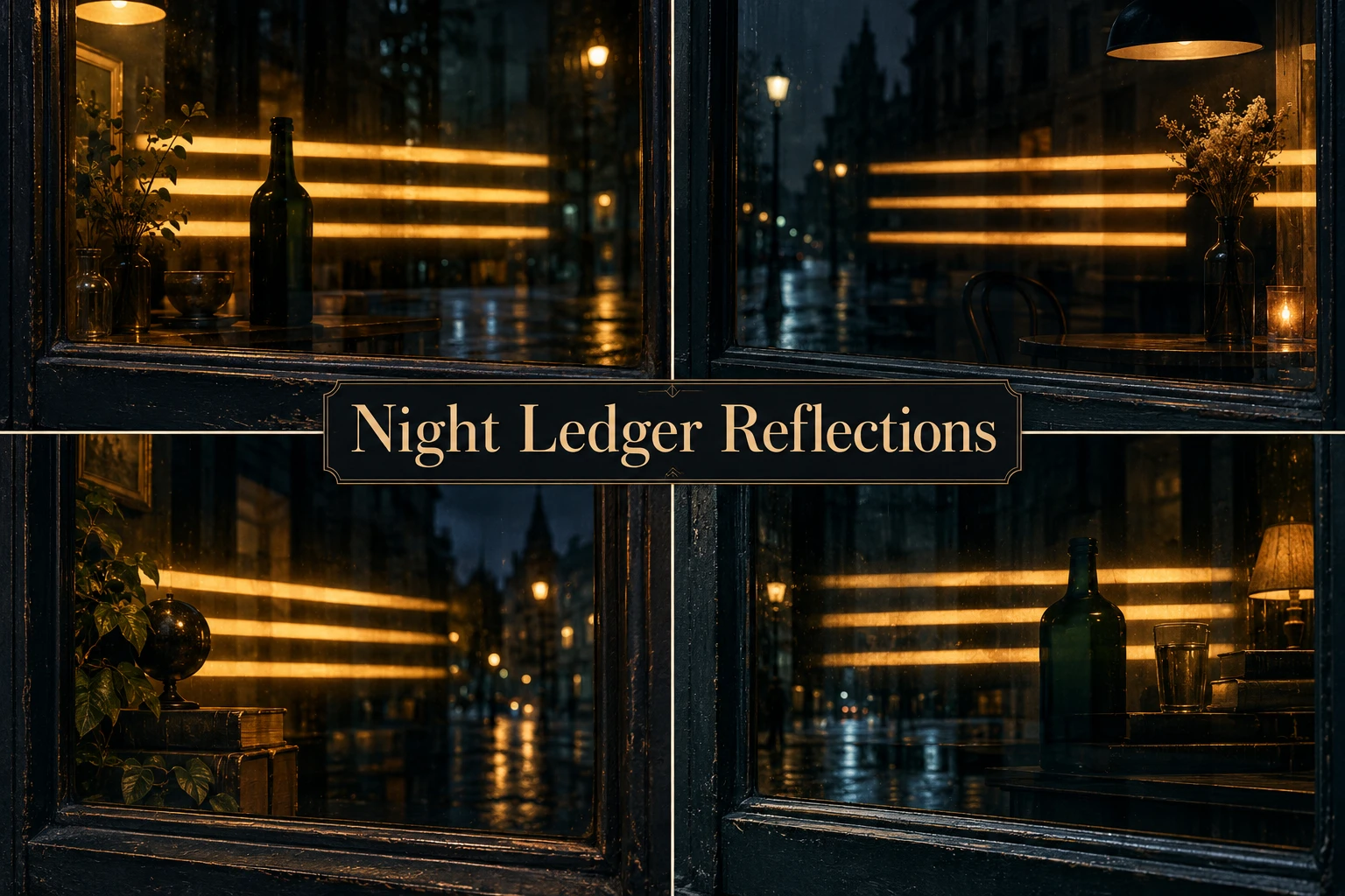 Night Ledger Reflections collage showing several visual interpretations.