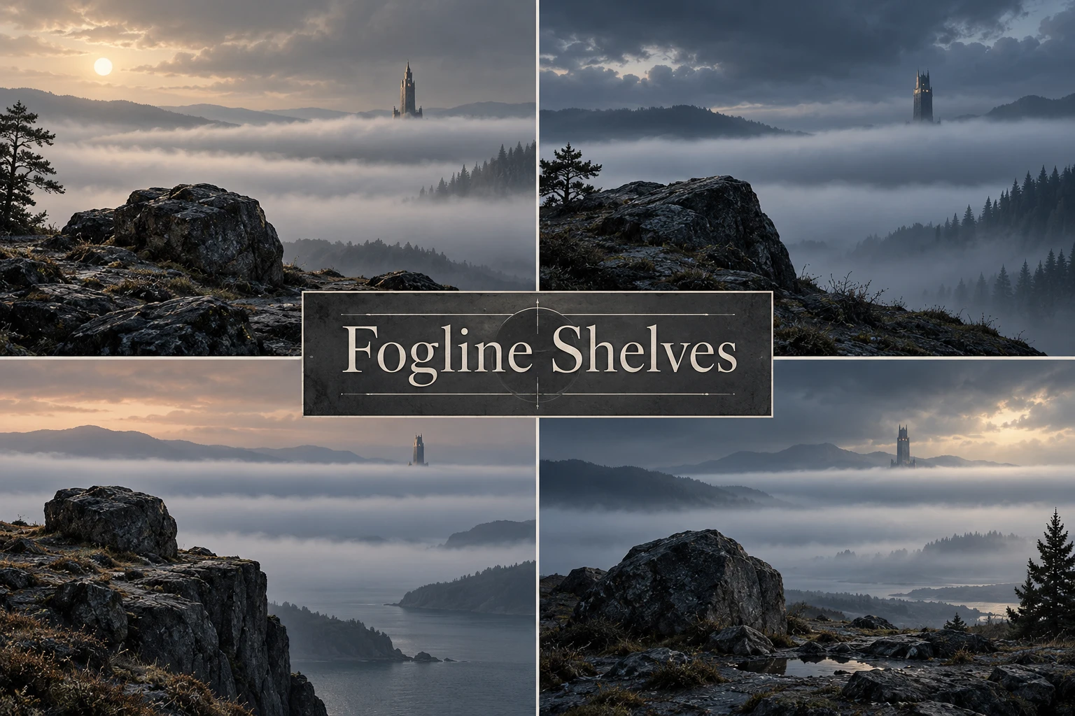 Fogline Shelves collage showing several visual interpretations.