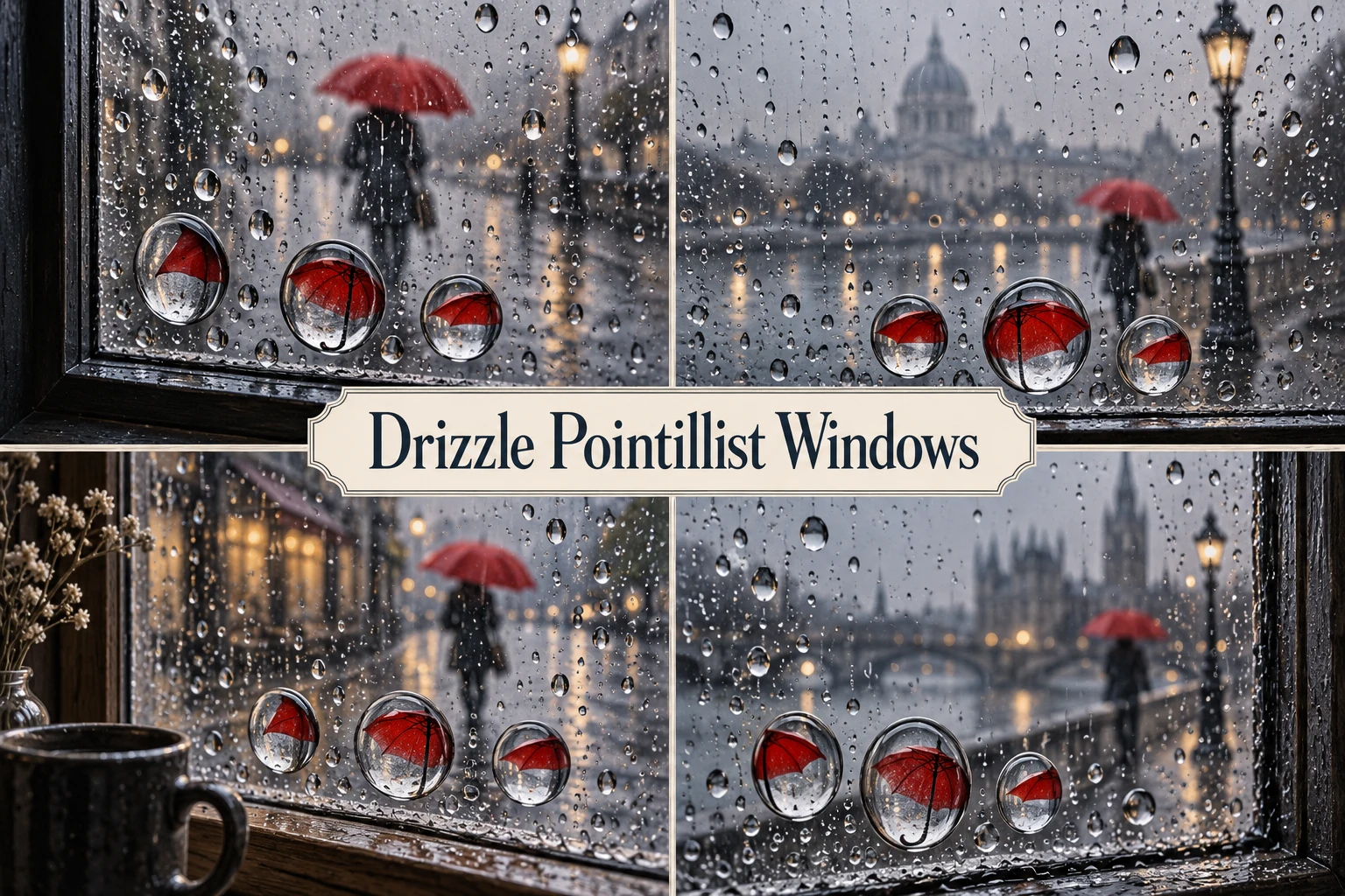 Drizzle Pointillist Windows collage showing several visual interpretations.