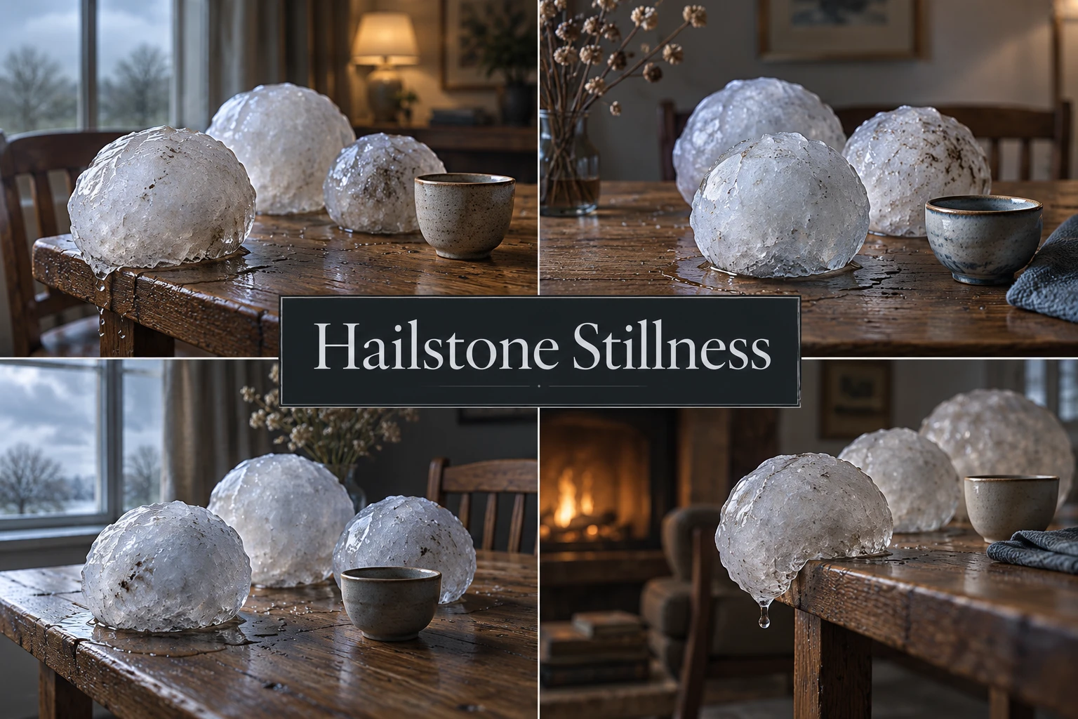 Hailstone Stillness collage showing several visual interpretations.
