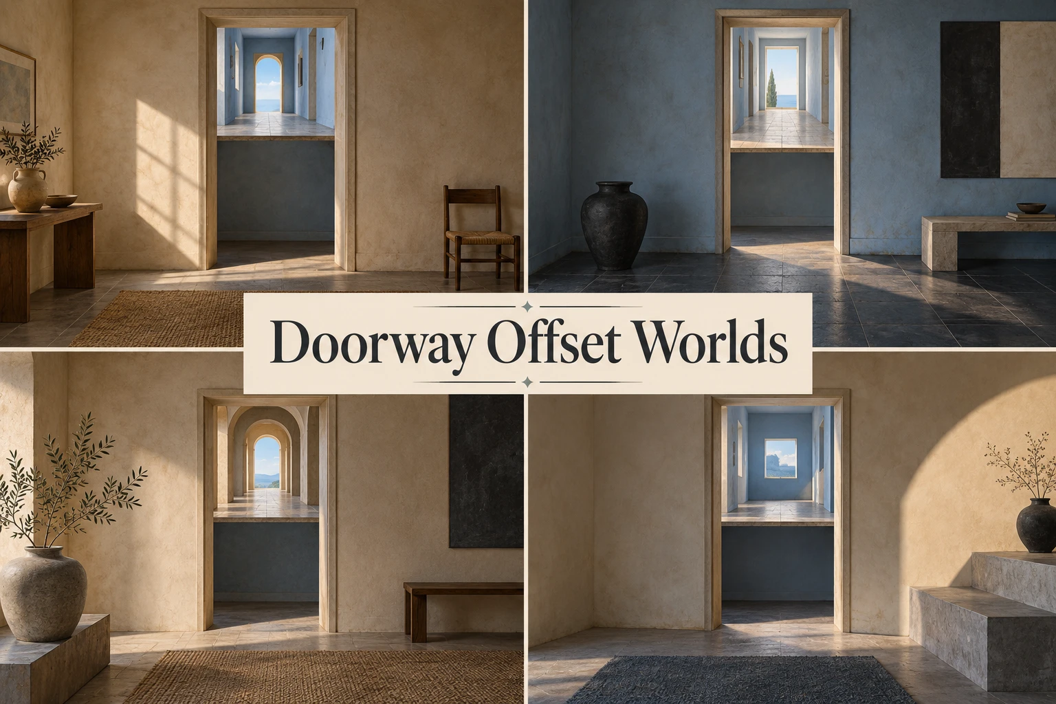 Doorway Offset Worlds collage showing several visual interpretations.