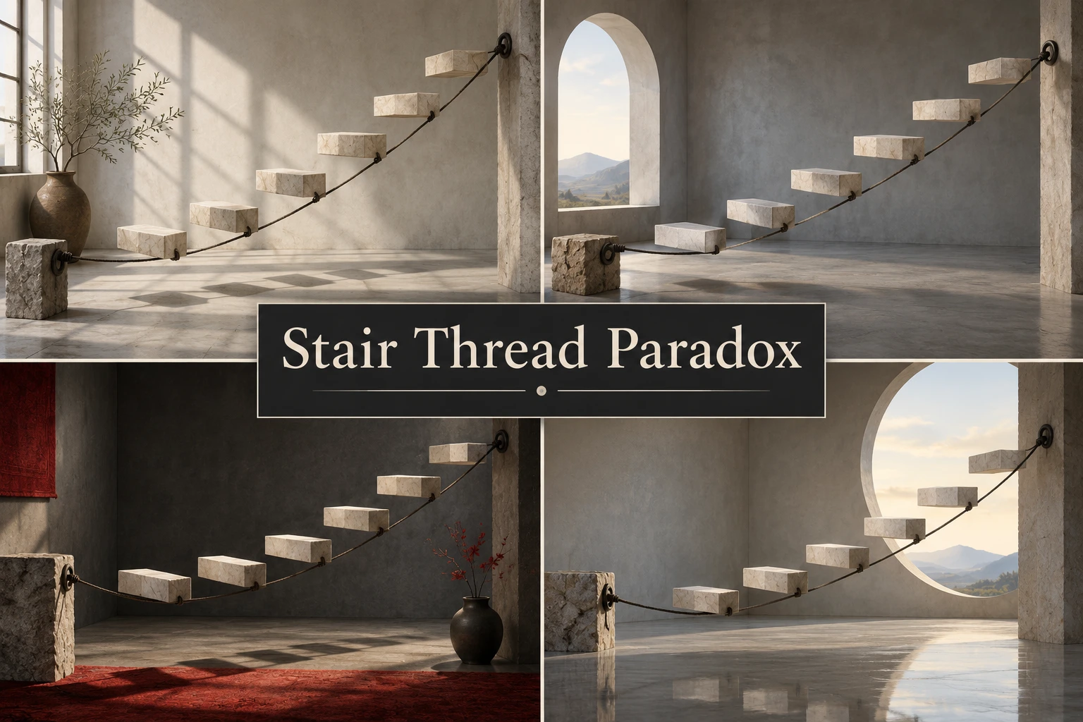 Stair Thread Paradox collage showing several visual interpretations.