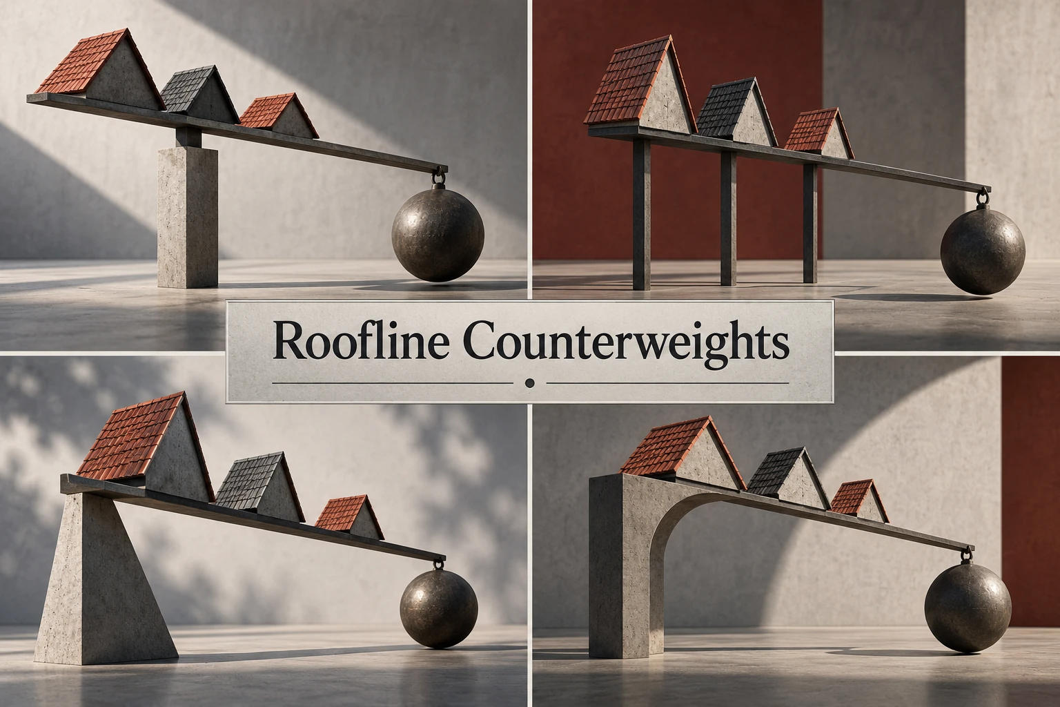 Roofline Counterweights collage showing several visual interpretations.