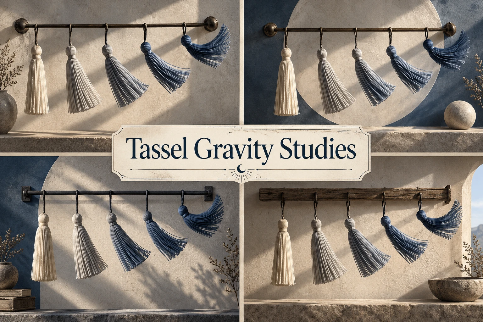 Tassel Gravity Studies collage showing several visual interpretations.