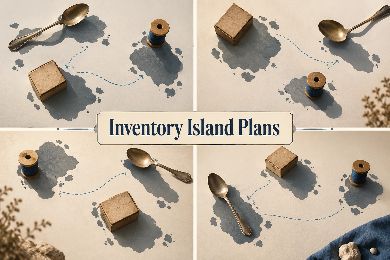 Inventory Island Plans collage showing several visual interpretations.