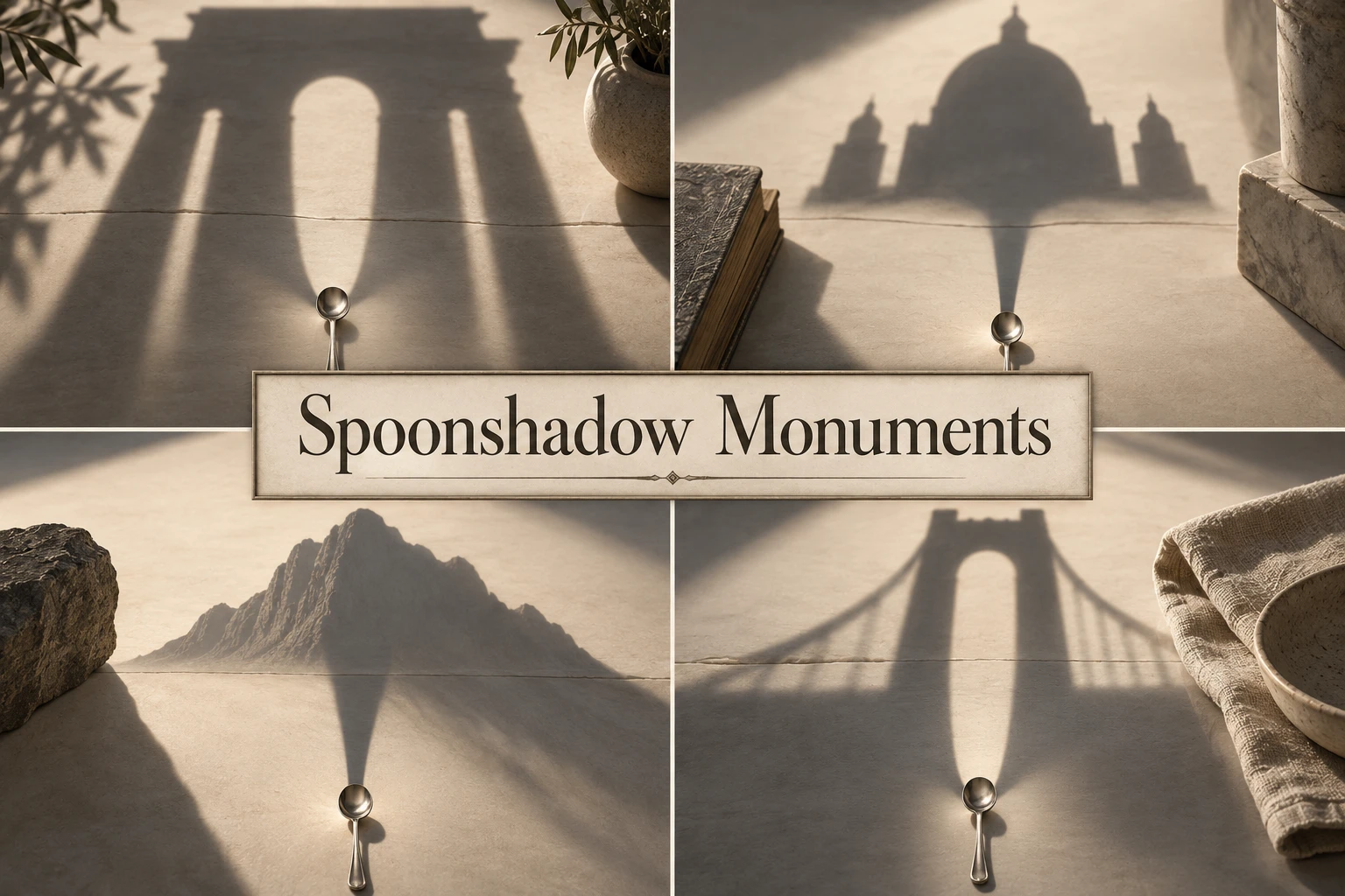 Spoonshadow Monuments collage showing several visual interpretations.