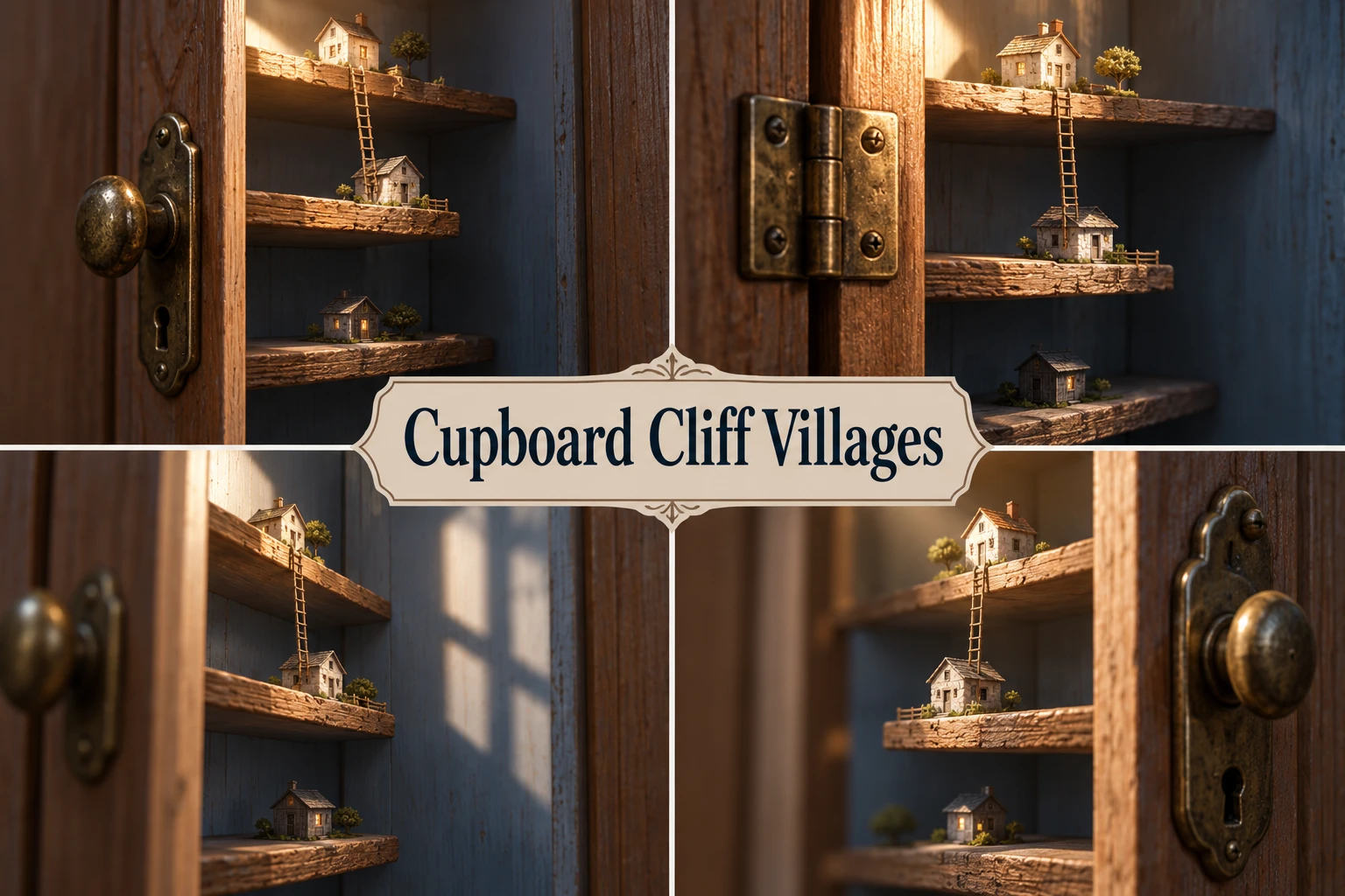 Cupboard Cliff Villages collage showing several visual interpretations.