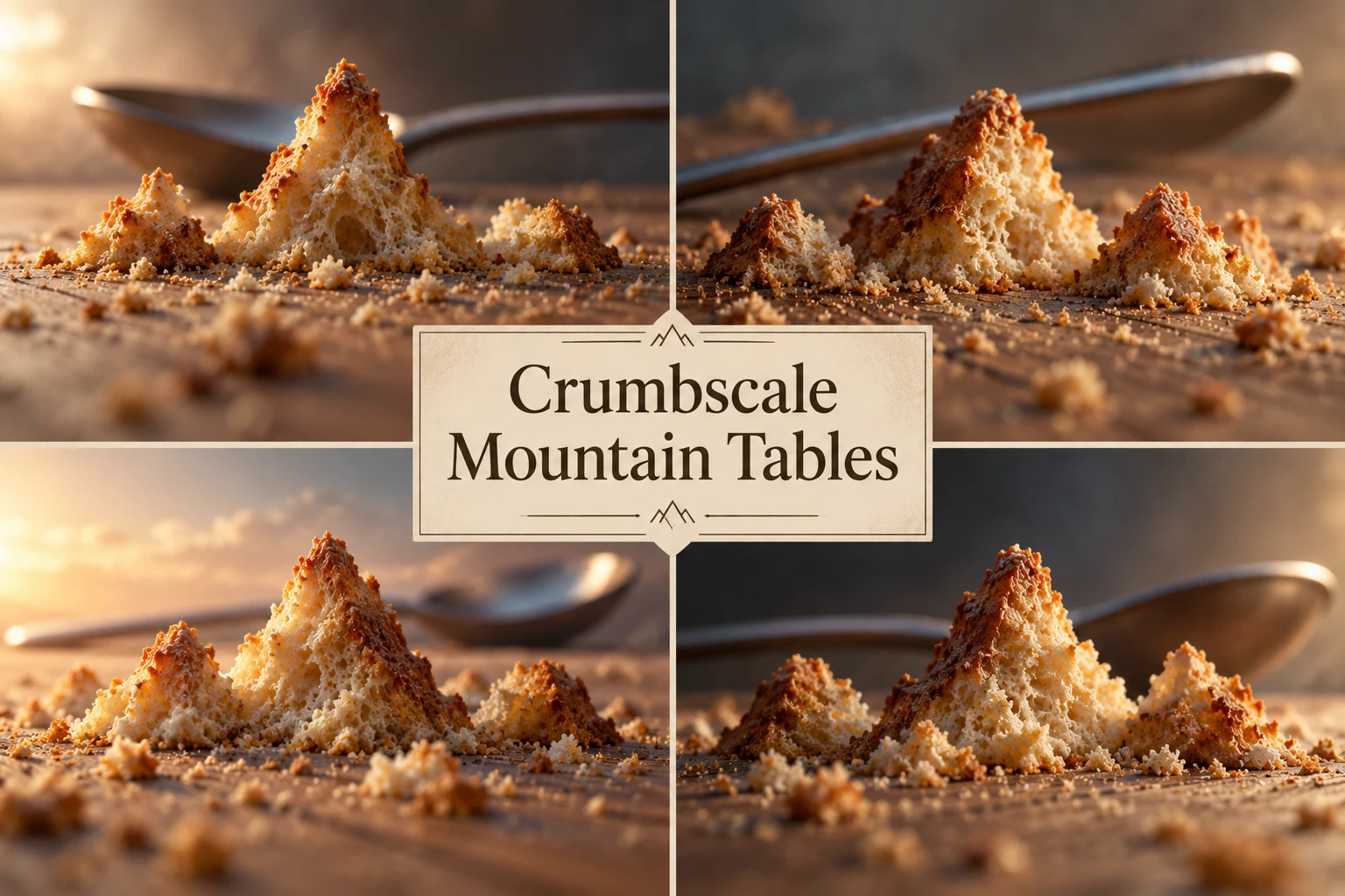 Crumbscale Mountain Tables collage showing several visual interpretations.