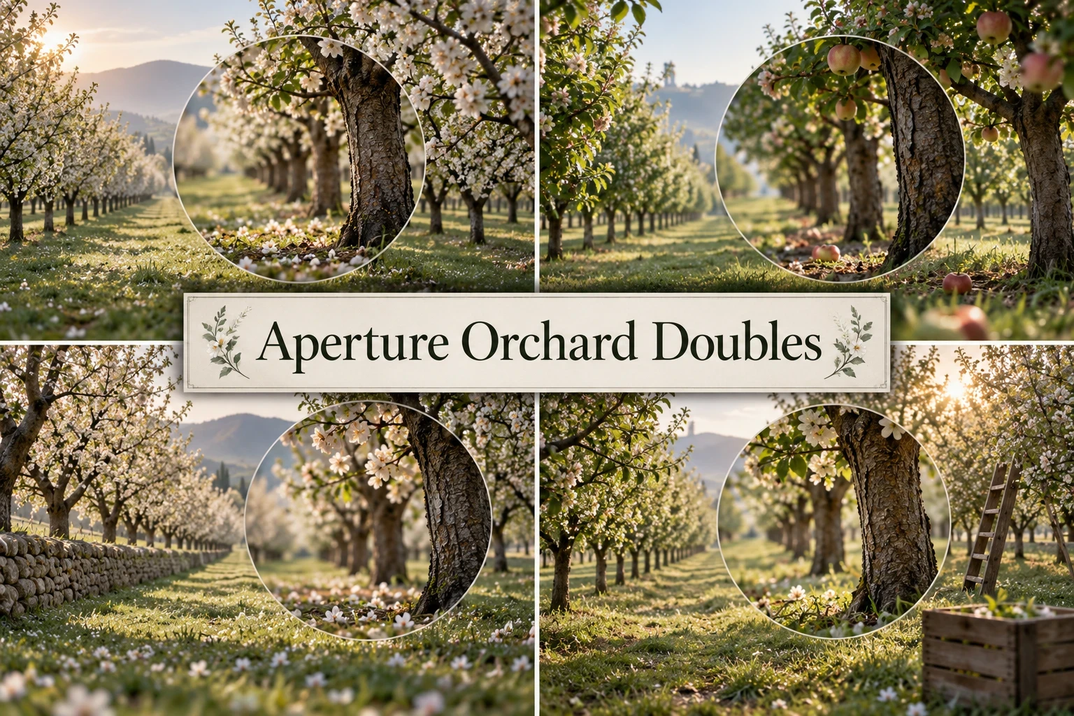 Aperture Orchard Doubles collage showing several visual interpretations.