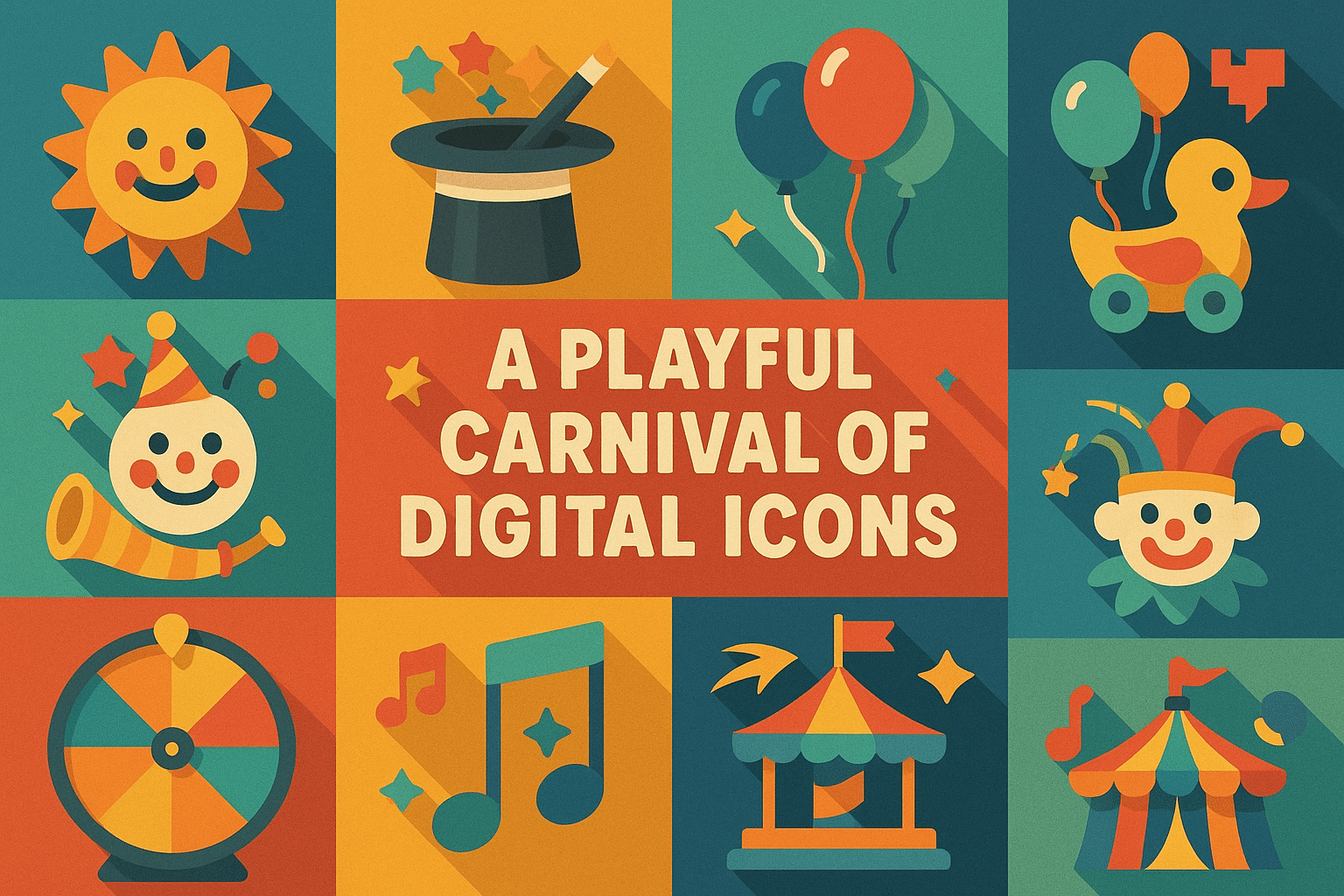 A playful carnival of digital icons — a collage of AI-generated visual studies