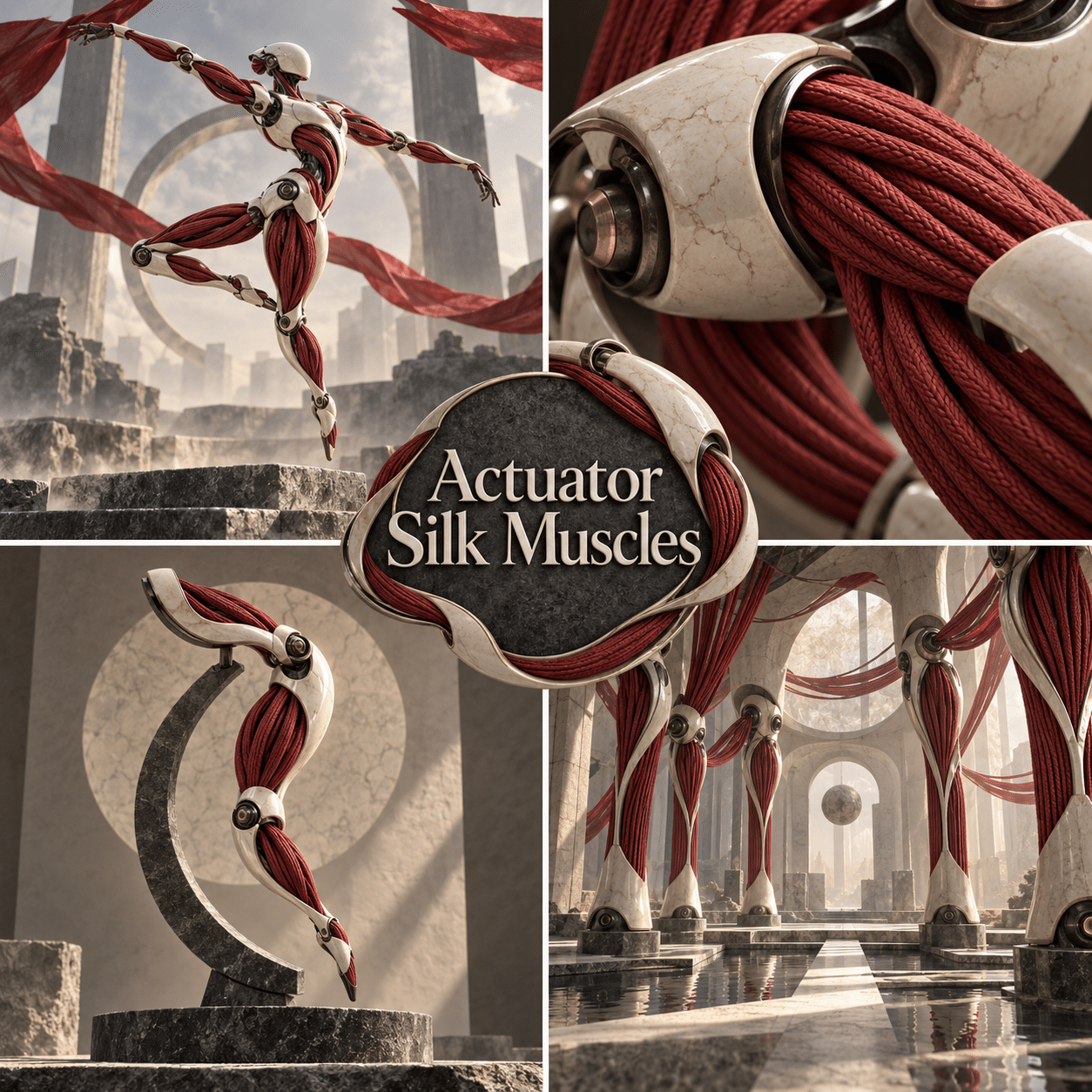 Four interpretations of Actuator Silk Muscles, with the complete style name prominently in the center.