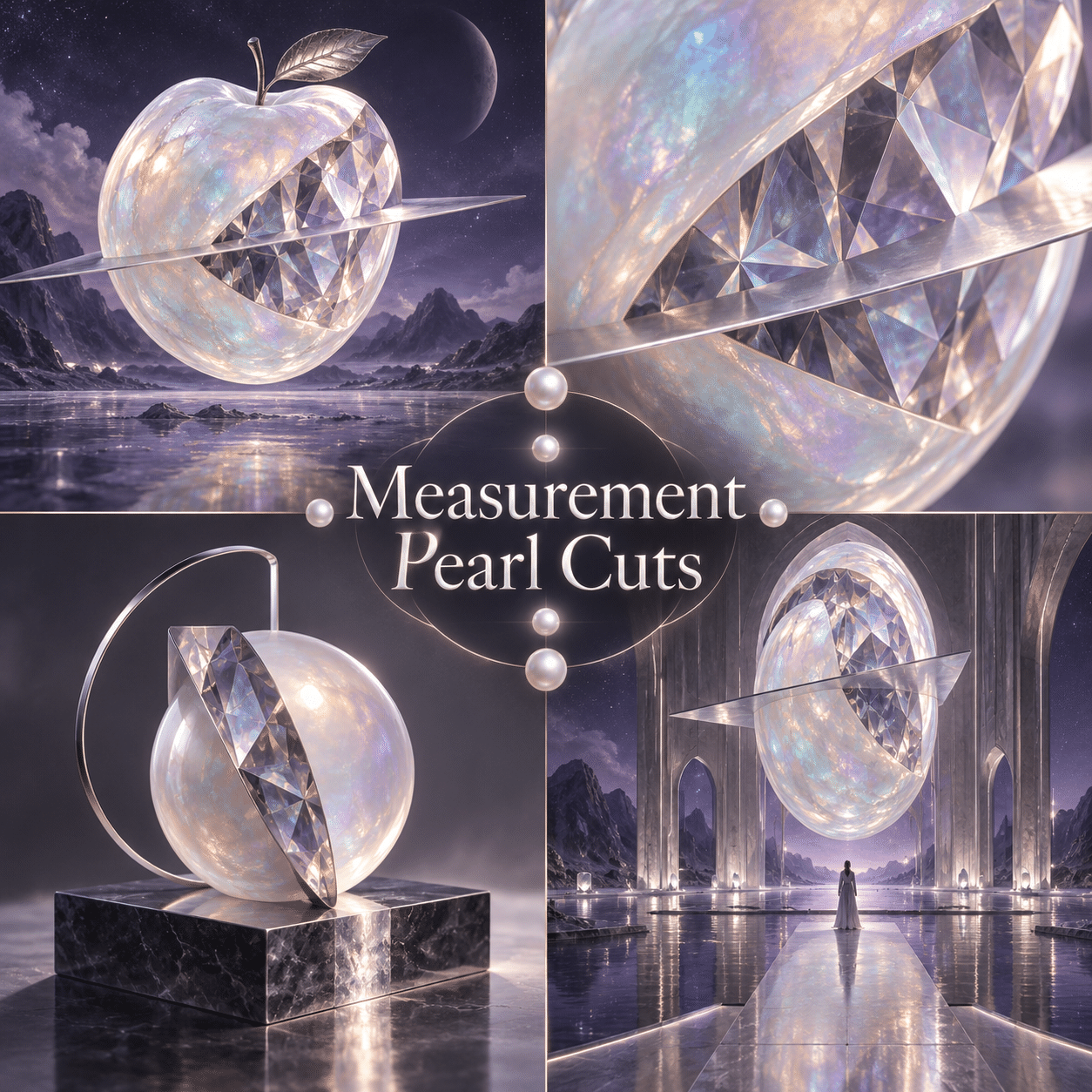 Four interpretations of Measurement Pearl Cuts, with the complete style name prominently in the center.