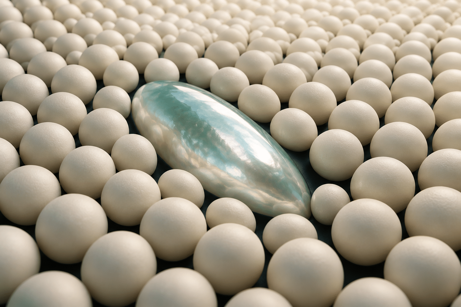 Outlier Pearl Fields: a close-up sculptural bead landscape.
