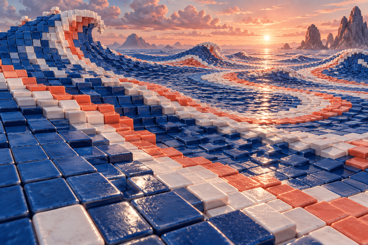 Cellular Automata Tides: a monumental tiled tidal floor.