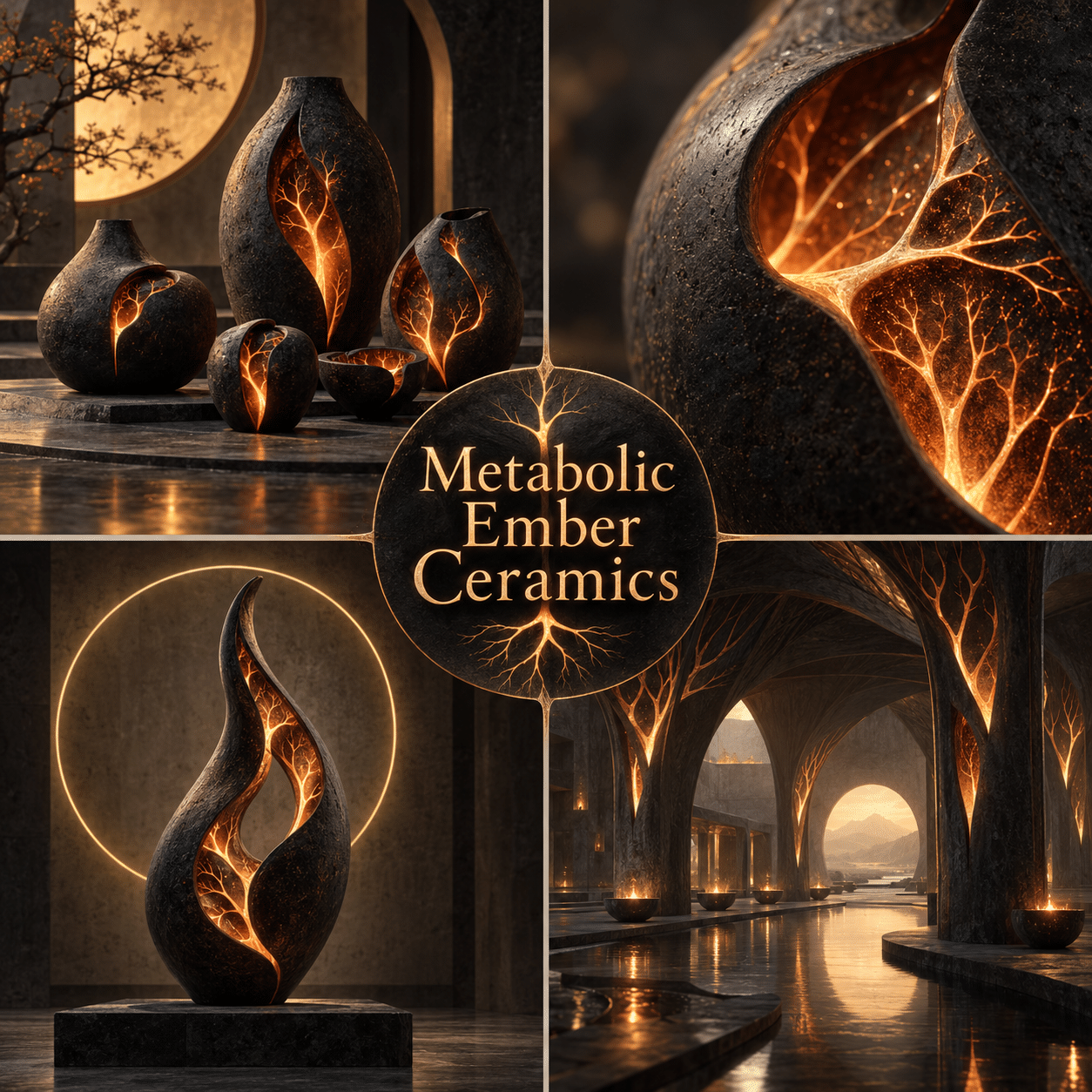 Four interpretations of Metabolic Ember Ceramics, with the complete style name prominently in the center.