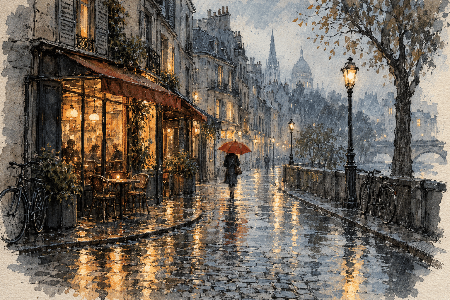 Rainy Street Drawing