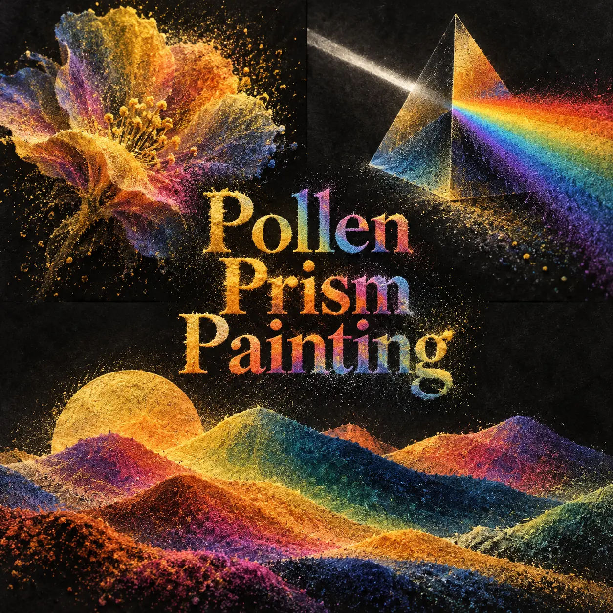 Pollen-pigment prism studies around the centered Pollen Prism Painting title