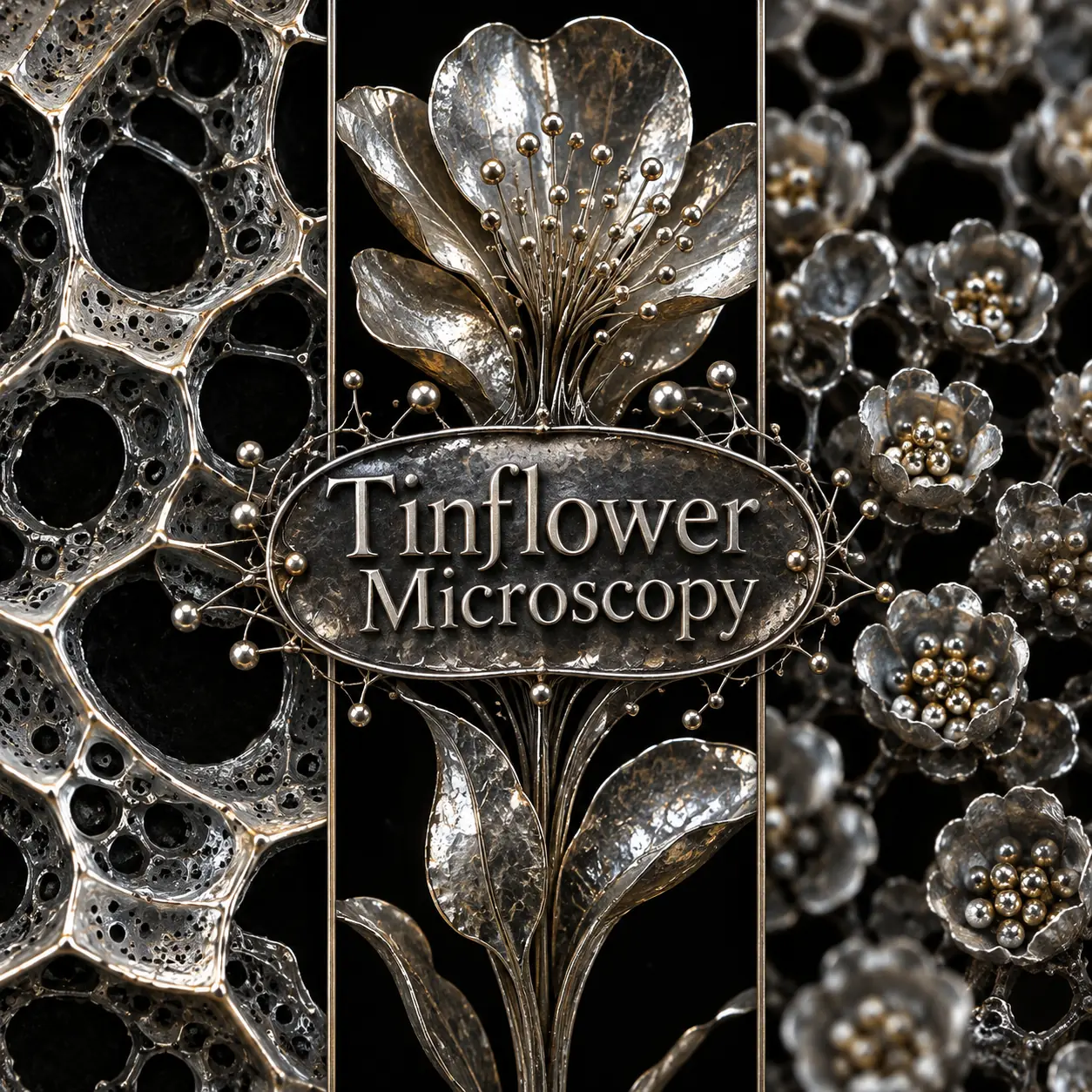 Metal cell studies around the centered Tinflower Microscopy title