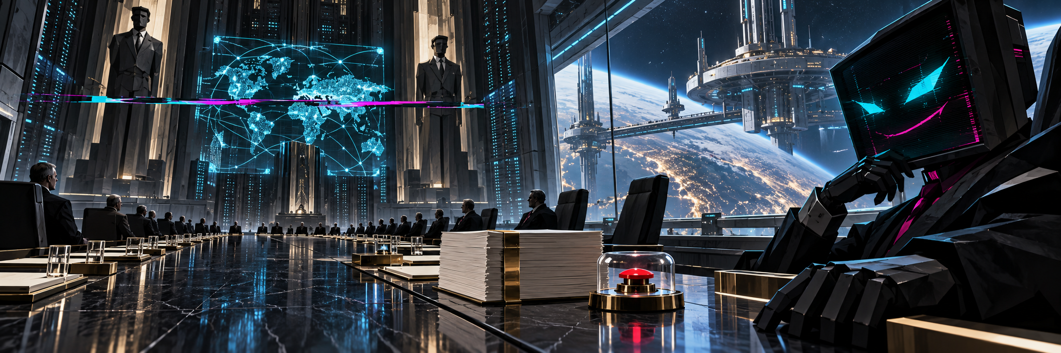 AI-Glitched Corporate Conglomerate Cyberpunk