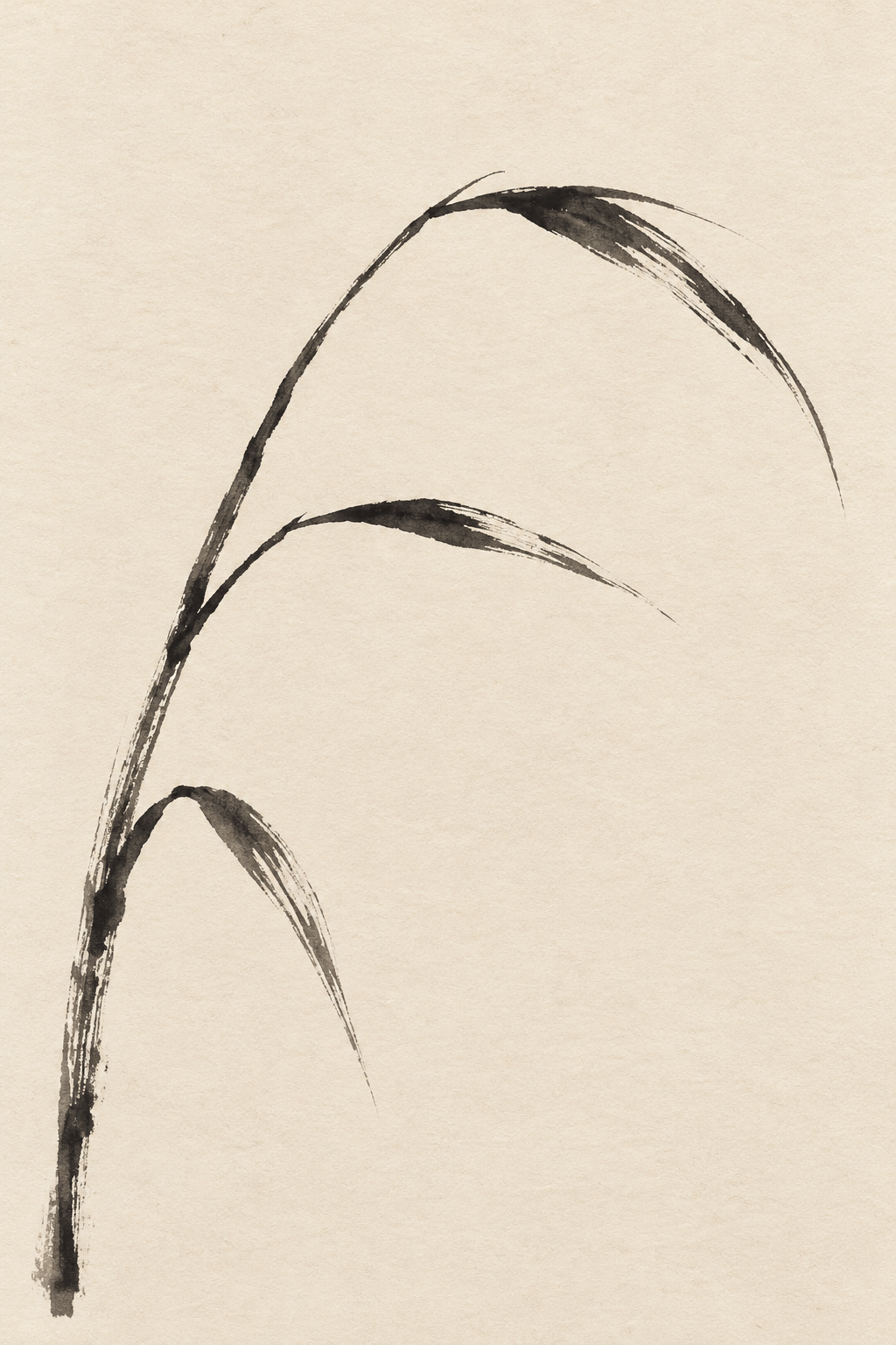 AI-generated single reed study; changing brush density makes a sparse vertical gesture.