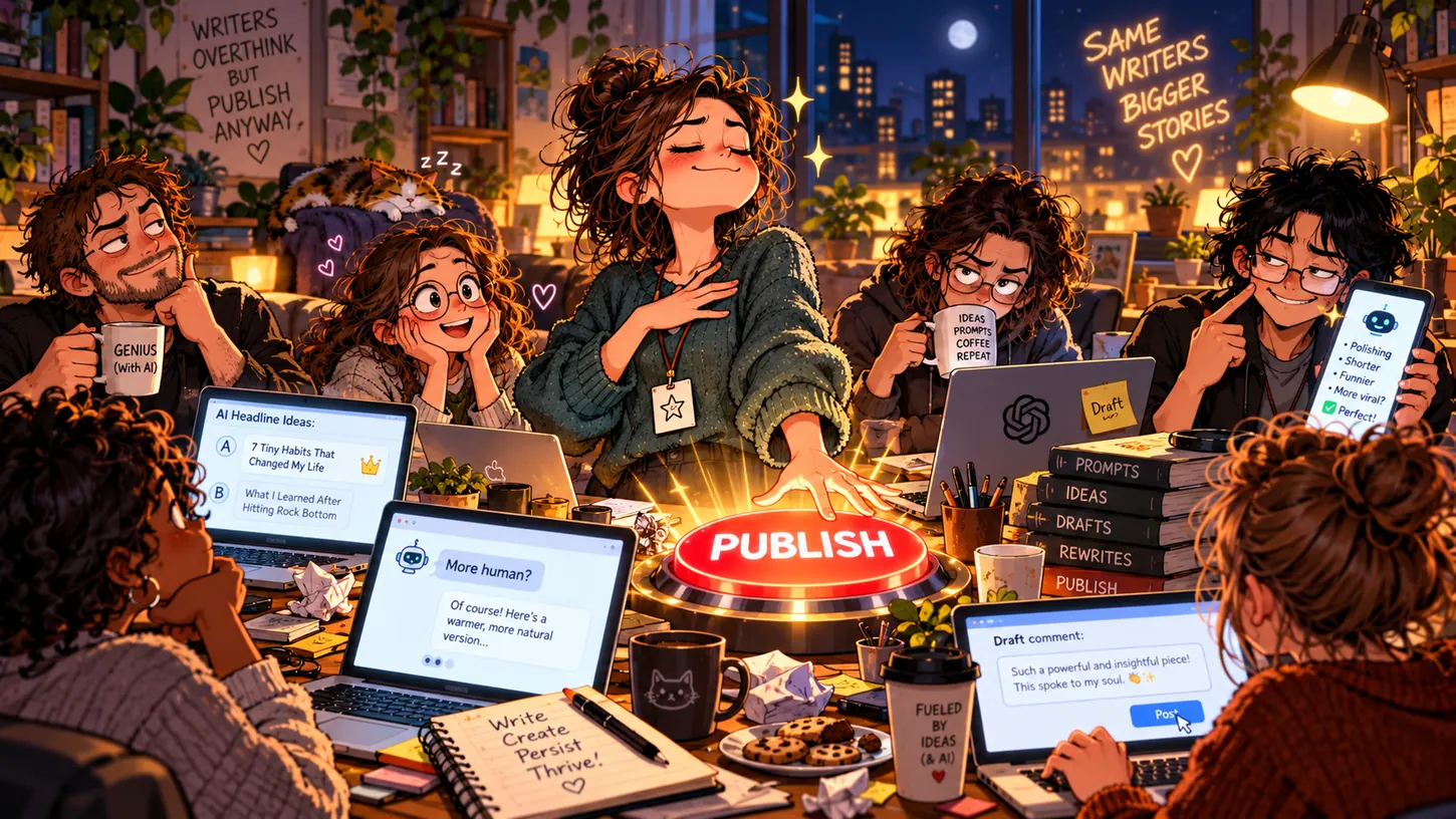 A typical Medium Writer, being proud to publish. AOI Original Art [AOI]